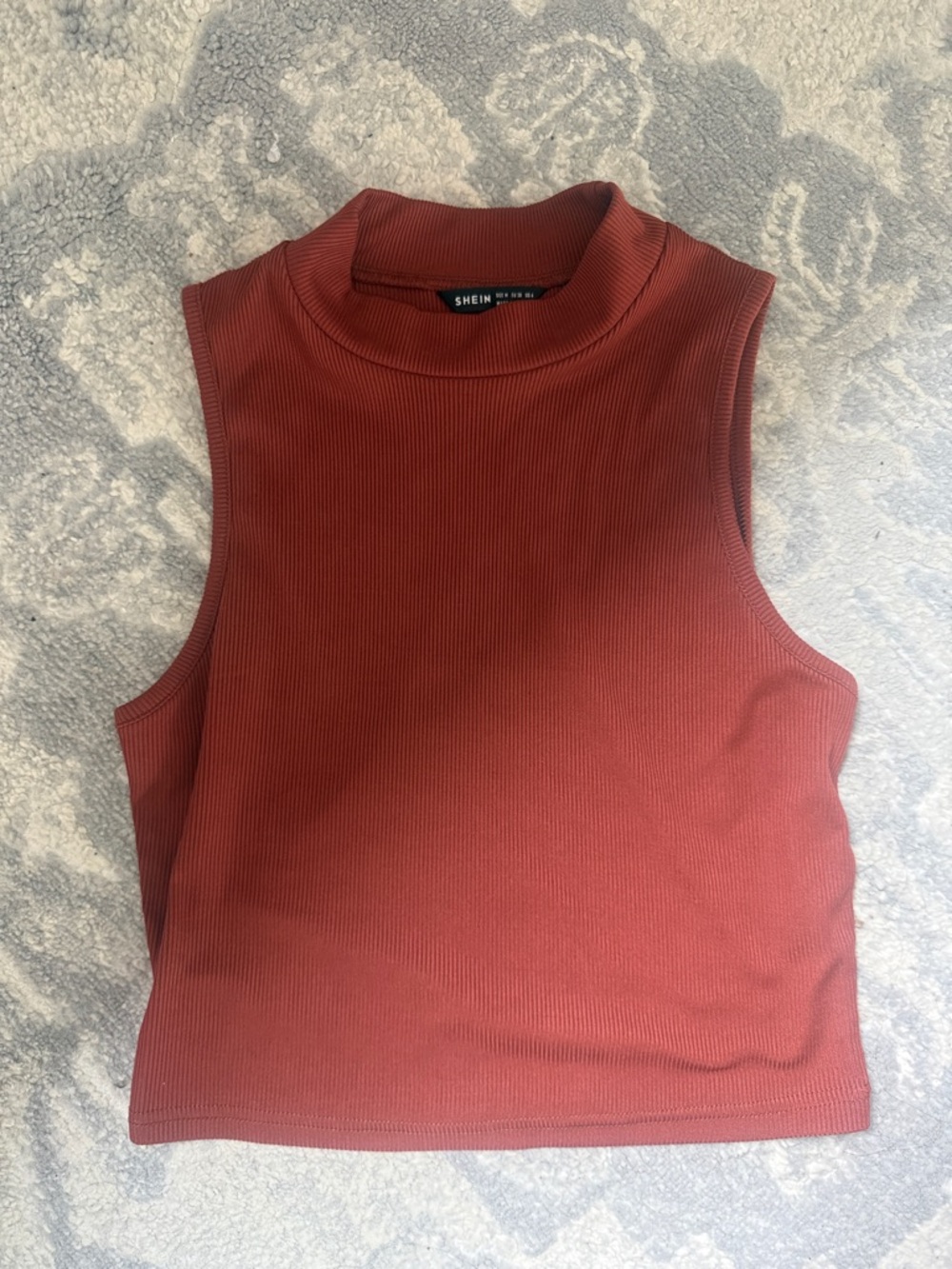 SHEIN Ribbed Mock Neck Sleeveless Crop Tank - Rust